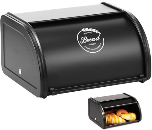 Gatphy Brotkasten Metall Emaille 23x21x14cm mit Rolldeckel, Brotaufbewahrungsbox Design Rustikaler, Brotbox Küche Bäckerei zur Langfristigen Lagerung von Brot und Keksen (Schwarz)