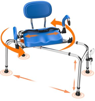 WHLICKS Sliding Shower Chair with Wide 360° Swivel Seat, 450lbs Tub Transfer Bench for Bathtub, Adjustable Height and Arms Width Shower Seat for Inside Shower, Shower Chair for Elderly and Disabled