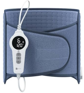 BR Bringer® Infrarot Heizkissen 60 x 30 cm mit Klett Blau | Wärmekissen für Rücken, Bauch und Taille mit 6 Heizstufen - LED Display, Abschaltautomatik und Überhitzungsschutz, waschbar