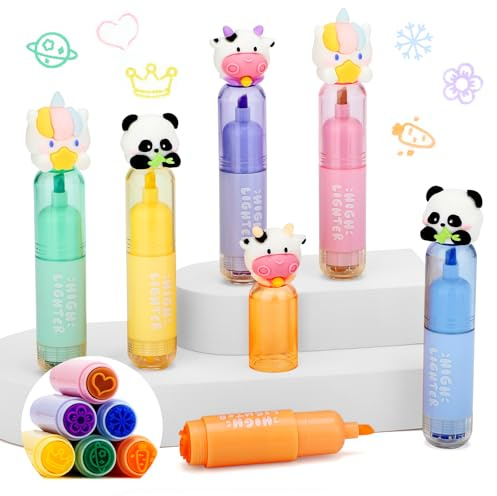 KOSTACHI 18 Stück Original Stempel Set und Mini Textmarker Pastel für Mitgebsel Kindergeburtstag, Kleine Geschenke für Kinder & Kindergeburtstag Gastgeschenke