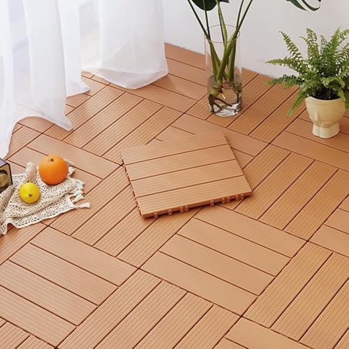 KjoiDWz Piastrelle for terrazze in plastica con drenaggio da 10 mq, Piastrelle for terrazze quadrate tagliabili e ad Incastro, Pavimenti in plastica in Finto Legno(Grey)