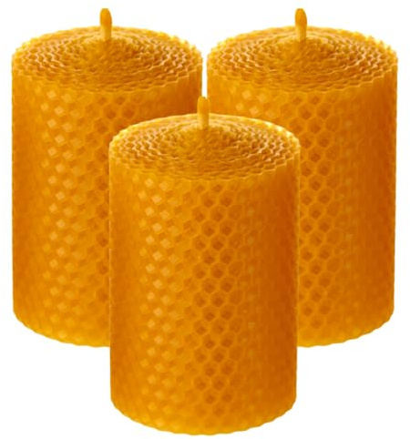 Set 3 Große Bienenwachskerzen| Groß Kerze aus Bienenwachsplatten| Stumpenkerzen aus Bienenwachs| Honigkerzen| Geschenke für Frauen, Herren| Kerzen Geschenk