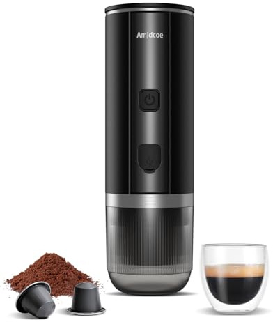 Amjdcoe Portable Espresso Maker, 20 Bar Electric Espresso Machine for Travel, Camping, Rechargeable USB-C Mini Coffee Maker for NS Capsule Pods and Ground Coffee, Matte Black