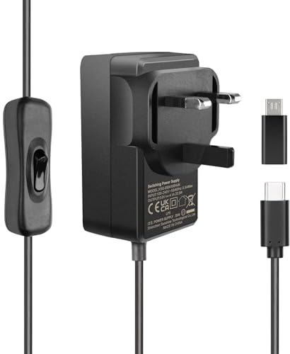 Miuzei Raspberry Pi 4 Power Supply - 5V 4.1A 20.5W USB-C Charger with On/Off Switch (UK Plug) - Compatible with Pi 4 Model B (1GB/2GB/4GB/8GB), Pi 3B+/3B & Orange Pi 5/5B/5 Plus