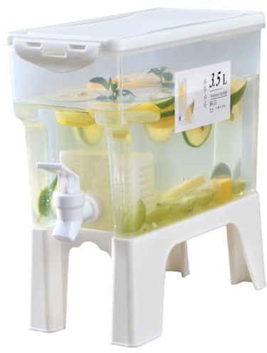Fridge Water Dispenser with Tap & Lid, 3.5L Beverage Dispenser with Raised Base, Plastic Cold Drink Jug for Kitchen, Party, Bar, Buffet