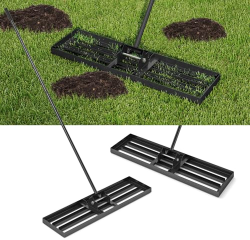 COSTWAY gräsmatta nivelleringsräfsa metall, gräsmatta kratta med ergonomiskt handtag, nivellering av sandmark, räfsa, ytnivå, gräsmatta, verktyg, för trädgård bakgård, golfbana, svart (91 cm x 25 cm)