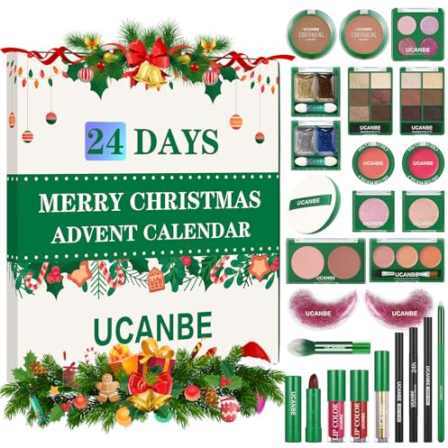 UCANBE Adventskalender Makeup 2025 Beauty, 24 Tage Make Up Adventskalender Frauen Damen, Weihnachts-Countdown-Kalender voller Make Up Kits Geschenksets