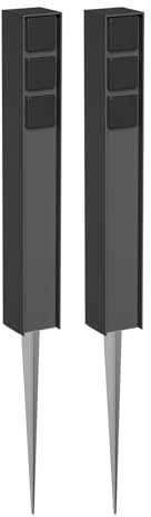 ledscom.de 2 Prises de Jardin Colonne PODEL avec Piquet de Terre pour l'extérieur, IP44, 3X, Anthracite, carré, 60cm