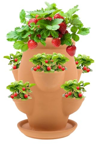 Pflanzgefäß für Erdbeeren im Freien, stapelbarer vertikaler Pflanzgefäß für Blumen, Kräuter und Blumen, mehrstufiger stapelbarer Behälter für Obst, Kräuter und Sukkulenten – Gartendekoration