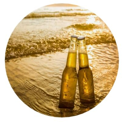 Round Acrylic Fridge Magnets, Vivid Full-Print Decorative Refrigerator Magnets for Home & Office, Magnetic refrigerator magnet for Metal Surfaces, Whiteboard Accessories, Bottles Beer Beach Sunset