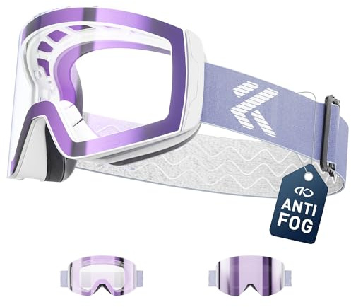 KAPVOE Maschera da Sci Fotocromatici Uomo Donna OTG Anti-Nebbia Trasparenti Occhiali da Snowboard con Lenti Magnetiche Intercambiabili, Protezione UV400 K718