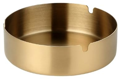 MEGYAD 8 Stück Edelstahl Aschenbecher: 8cm/10cm Robust Aschenbecher für Draussen, Gold Langlebig Tischplatte Aschen becher, Runder Aschen becher, für Balkon Home Office Innenraum Draußen