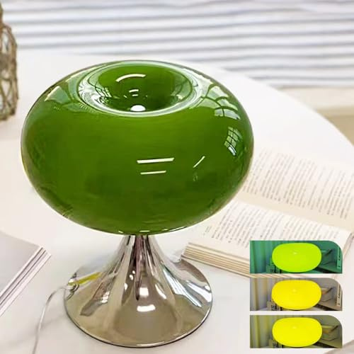 OOWOKS Tischlampe Grün mit Kabel LED Tischleuchte Vintage mit Glas Lampenschirm 3000K/4500K/6000K Bauhaus Macaron Lampe Retro Pilz Lampe Grün Deko Nachtlicht für Wohnzimmer Esszimmer Schlafzimmer