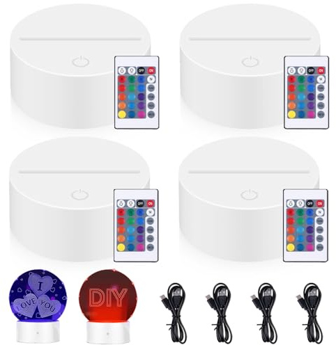 4 Stück 3D LED Nachtlicht Lichtsockel, LED Sockel mit Fernbedienung und USB-Kabel, Dekoration Lampe, 16 Farben,Display Basis, Leuchten Sockel für Schlafzimmer Kinderzimmer Wohnzimmer Bar Shop Café