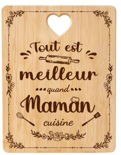 Cadeau Fete des Meres, Cadeau pour Maman, Planche à Découper en Bambou Gravée pour Maman - Cadeau Original, Anniversaire & Noël (mère)