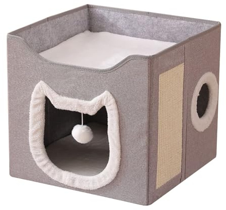 Katzenversteck | Klappbares Haustierhaus Hundezwinger Wohnung | 2-stöckiges Großes Winterhaus Warme Schlafstätte Versteck | Mit Kratzbrett Für Katzen Hunde Haustiere Indoor Outdoor