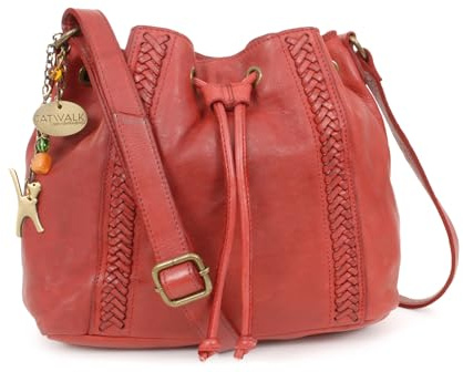 Catwalk Collection Handbags - Damen Leder Umhängetasche - Beuteltasche/Handtasche Mittelgroß - Verstellbarer Schultergurt - Francesca