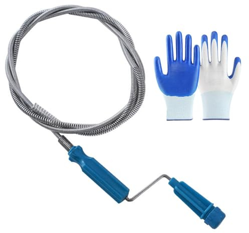 3pcs Duty Drain Snake Unblocker Tool, 5M Reusable Flexible Drain Rods Glove | Heavy Duty, Protective Glove, Plunger, Auger Snake for Kitchen Sink, Shower, Toilet, Bathroom Pipe Cleaning