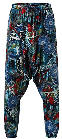 Piratdräkt herrbyxor herr japanska byxor retro tryckta byxor manschett hippie byxor vardag harem joggingbyxor hiphop droppe gren träningsbyxor streetwear breda ben träningsbyxor med snörning