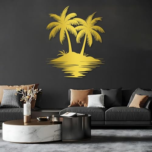 Decorazione da Parete in Metallo a Forma di Palma, Decorazione da Parete Tropicale per Bagno, Soggiorno, Interni ed Esterni (Oro, 120 x 100 cm, Altezza 47 x Larghezza 39