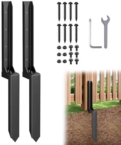 Fence Post Repair Kit Anchor with Spikes and Brackets, Reparaturset für Zaunpfosten mit Anker und Halterung, Stahlanker und -pfähle zur Reparatur von geneigten/gebrochenen Holzpfosten (2PCS)