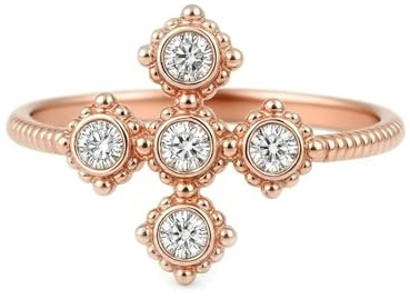 Freundschaftsringe Freundinnen, Heiratsantrag Ring Kreuz mit Moissanit 18K Rosegold Größe 52 (16.6)
