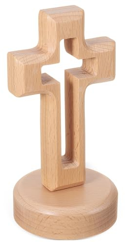 UKCOCO Wooden Altar Cross with Stand: Double-Sided Holy Cross Tabletop Base Easter Wooden Ornament for Home, Chapel, Church Decor, Christian