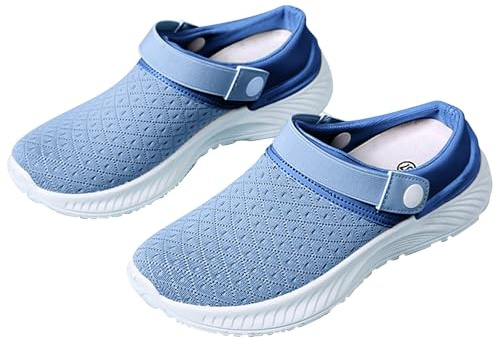 Trädgårdsskor för kvinnor, träskor, tofflor, halkfria sandaletter, tofflor, mjuka sulor, promenadskor, slip-on, slip-on-skor, fritid, ortopediska skor, båge, stöd, tofflor, blå, 39 EU