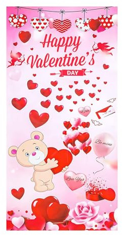 Valentines Day Door Decorations - Heart Theme Banner, Large Hanging Sign with Romantic Pattern Design, Garage Door Cover with Full Print Display, Holiday Decor Accessory Lightweight Build