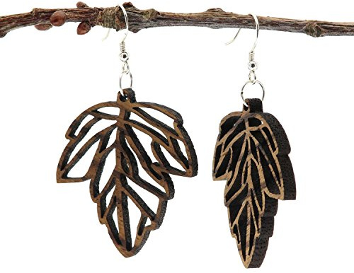 NaturSchatulle Holzohrringe Blattzauber natürlicher Ohrhänger Holz 925 Sterling Silber Holzschmuck Ohrringe Damen Naturschmuck Ohrschmuck