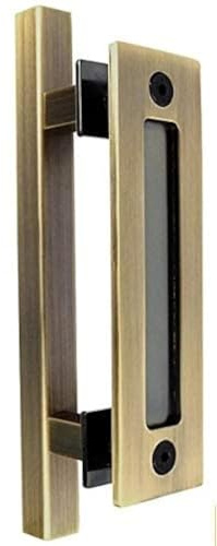 SUYA 12 Inch Sliding Barn Door Handle Heavy Duty Pull and Flush Handle Set Large Rustic Two Side Design Fits for Kitchen Gate Sheds Garage,Antique Brass Finish