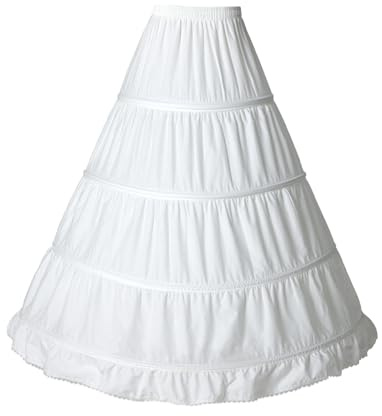 BEAUTELICATE Women's Petticoat Crinoline A-line Cotton Vintage 4 Hoops Underskirt for Wedding Bridal Dress Medieval Victorian Halloween Costume Floor Length Light Ivory, M