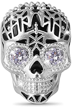GNOCE Punk Schädel Charms Perlen 925 Sterling Silber Charm Bead mit Zirkonia Stein Passt Alle Armband/Halskette Handgemachtes Geschenk für Freund