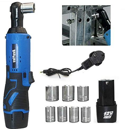 Yiyai Kabelloses elektrisches Ratschenschlüssel-Set – 12 V Elektrowerkzeug Elektroschlüssel 3/8 Zoll mit 2 x 1500 mAh Batterien, 7 Stecknüsse – schnurlose Ratsche rechtwinkliger Schraubenschlüssel