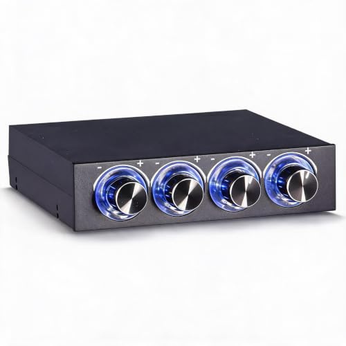 PC Lüfter Controller,DC 12V 4 Kanal Computer Lüfter Regler,Drehzahl- und Temperaturregler,3Pin+4Pin Fan Steckverbinder,mit blauer LED,für Computer Desktop