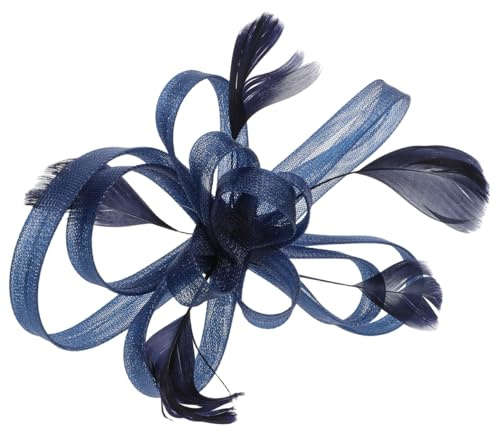 Holibanna Frauen Fascinators Hochzeit Blume Haarspangen Pillbox Hut Feder Flapper Braut Kopfschmuck Kopfbedeckungen Haarschmuck (Marineblau)