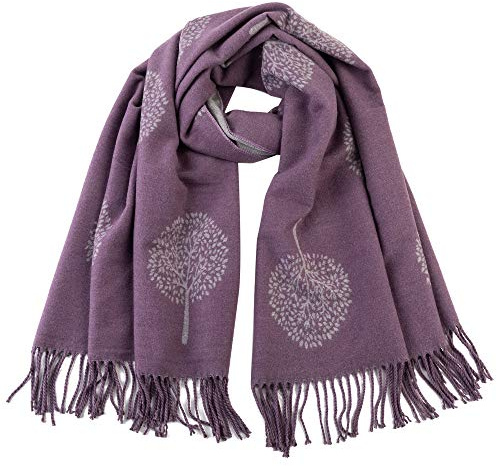 London Scarf Mulberry Tree Scarf Reversible Long Cashmere Soft Women Ladies Tree Of Life (Purple/Silver)