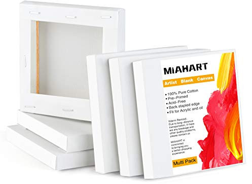 MIAHART 6 Stk. 4 x 4 Mini Stretched Canvas White Blank Canvas 10x10cm Kunstleinwände Bretter zum Malen und Dekorieren von Acrylöl (10x10cm)