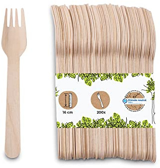 BIOZOYG 200 Einweggabeln Holz I Einmalbesteck Partybesteck Holzbesteck Besteck Einweggeschirr biologisch abbaubar, kompostierbar Holzgabeln I stabiles Einwegbesteck Gabeln 16,5 cm