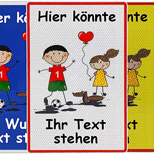 UvV Warnschild Vorsicht spielende Kinder 60 x 45cm reflektierend - hochwertiges Alu-Dibond Schild - Bedruckt mit reflektierender Folie - Gute Sichtbarkeit auch bei Dunkelheit (XXL-Wunschtext)