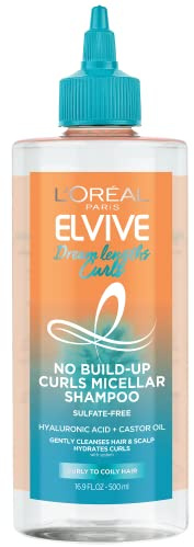 L’Oréal Paris Elvive Dream Lengths Curls No Build-Up Micellar Shampoo, Sulfate-Free, Silicone-Free, Paraben-Free with Hyaluronic Acid and Castor Oil. Best for curly hair to coily hair, 16.9 fl oz