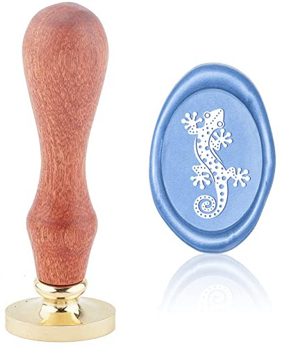 craspire Wachssiegelstempel Gecko Vintage Siegellackstempel Oval Abnehmbarer Messingkopf Siegelstempel Mit Holzgriff Für Hochzeitseinladungen Thanksgiving Valentinstag Geschenkpapier