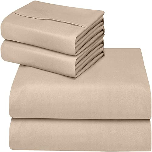 ComfyWell Sábana Bajera de 35 cm, de Microfibra cepillada Suave, Color Beige, Resistente a la contracción y la decoloración (King (150 x 200 cm), Color Beige
