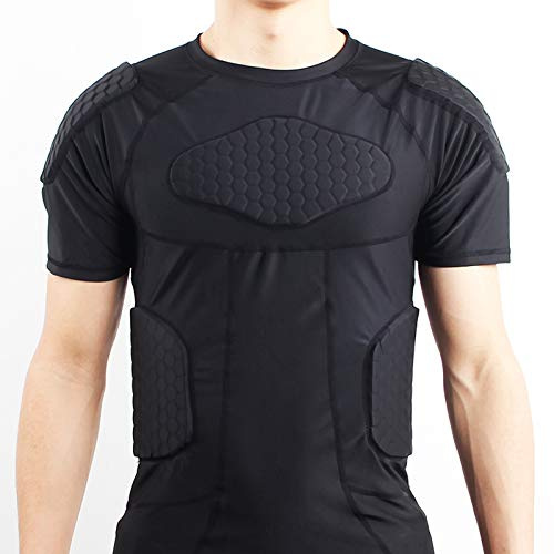 Jellybro Camicia a compressione imbottita da uomo, protezione toracica, per allenamento di calcio, basket, paintball, rugby