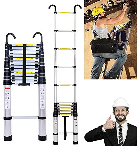 Teleskopleiter Aluminiumleiter 6,2m mit 2 Haken, Rutschfesten Stehleiter Ausziehbare Leiter Anlegeleiter Mehrzweckleiter Loftleiter, 150kg Tragkraft, EN131