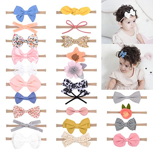 Dooboi 24pcs Baby Headbands Baby Girls Hair Bows Flower Headbands | Soft Nylon Hairbands Elastic Hair Accessories for Newborns Infants Toddlers and Kids