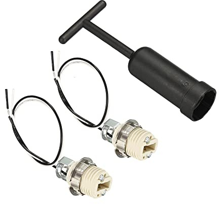 PATIKIL G9 Light Base Socket Kit, 2 Set 10 Inch Long Wire Lead Ceramic Lamp Holder Base with Socket Ring Removal Tool, White