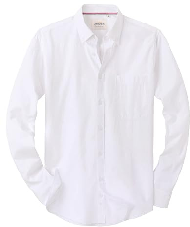 J.VER Freizeithemd Casual Regular Fit Baumwolle Langarm Comfort Herrenhemden Langarm Bügelfrei für Hochzeit Party Arbeit,Weiß,M