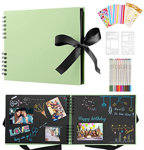 Album Fotografico,80 Pagine Album Foto Fai Da Te Nere,28 X 20.5cm Album Fotos Scrapbooking Album Fotografici Autoadesivo Per Bambina E Bimbo,Con 12 Pennarelli Metalliche,Per Regalo Di Compleanno