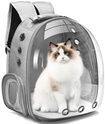 LONENESSL Katzentrager-Rucksack, Haustier-Tragetasche, Fronttasche für kleine, mittelgroße Katzen, Welpen, Hunde (grau)